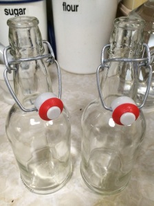 Sterilized bottles ready for the delightful concoction.